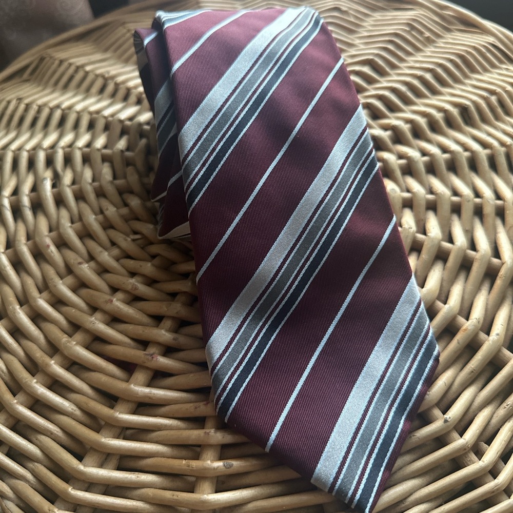 Giorgio Armani Burgundy and Silver Striped silk tie